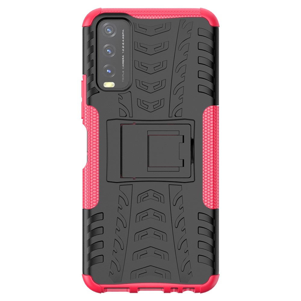 Kickstand Design 2-in-1 Tyre Pattern PC + TPU Combo Back Case for vivo Y20 / vivo Y20s / vivo Y11s / vivo Y12s - Rose-4