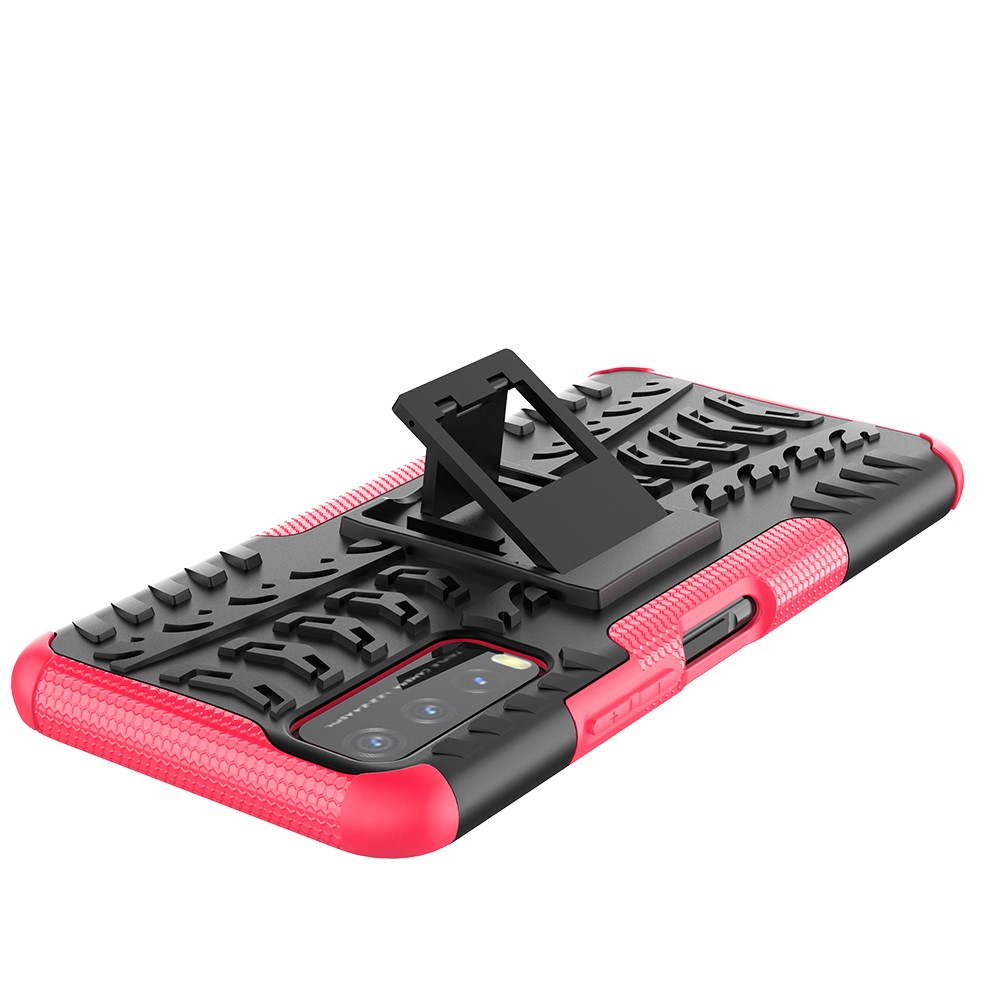 Kickstand Design 2-in-1 Tyre Pattern PC + TPU Combo Back Case for vivo Y20 / vivo Y20s / vivo Y11s / vivo Y12s - Rose-6