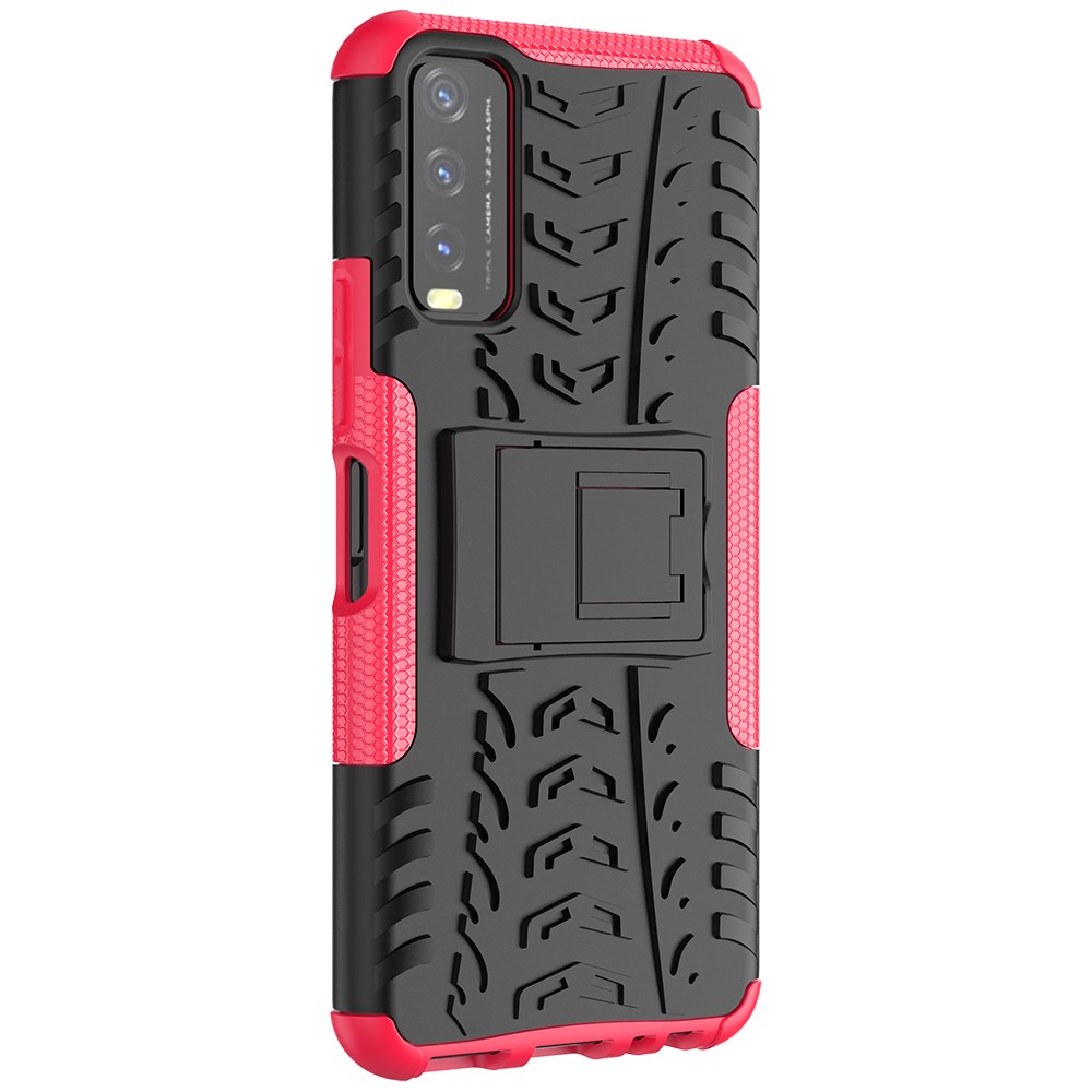 Kickstand Design 2-in-1 Tyre Pattern PC + TPU Combo Back Case for vivo Y20 / vivo Y20s / vivo Y11s / vivo Y12s - Rose-7