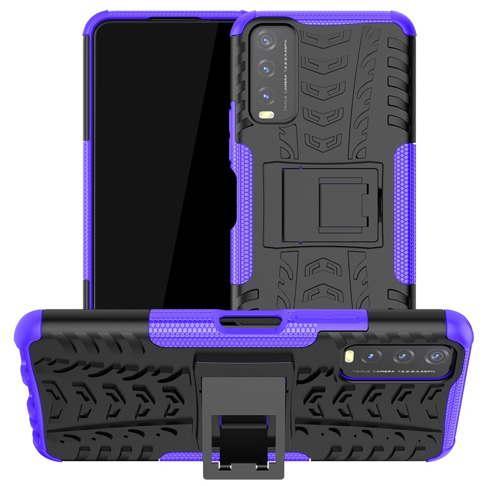 Kickstand Design 2-in-1 Tyre Pattern PC + TPU Combo Back Case for vivo Y20 / vivo Y20s / vivo Y11s / vivo Y12s - Purple-1