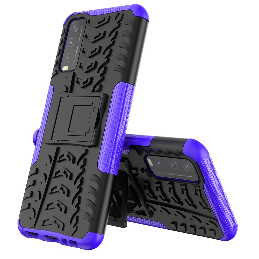 Kickstand Design 2-in-1 Tyre Pattern PC + TPU Combo Back Case for vivo Y20 / vivo Y20s / vivo Y11s / vivo Y12s - Purple-3
