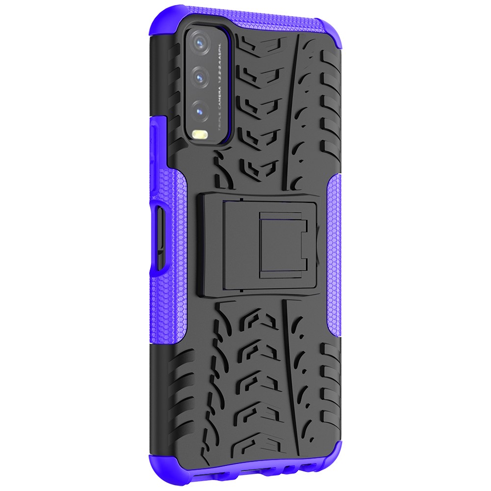 Kickstand Design 2-in-1 Tyre Pattern PC + TPU Combo Back Case for vivo Y20 / vivo Y20s / vivo Y11s / vivo Y12s - Purple-7