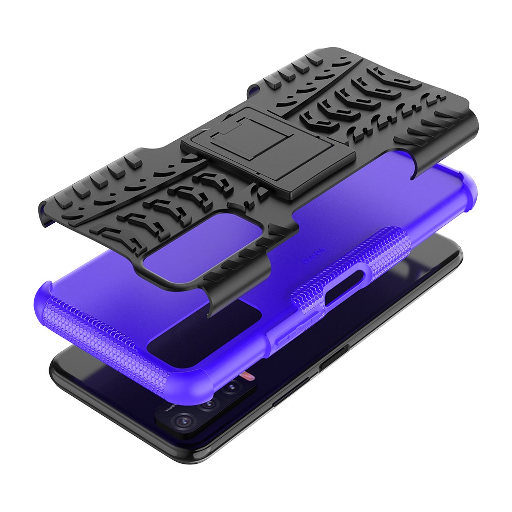 Kickstand Design 2-in-1 Tyre Pattern PC + TPU Combo Back Case for vivo Y20 / vivo Y20s / vivo Y11s / vivo Y12s - Purple-9