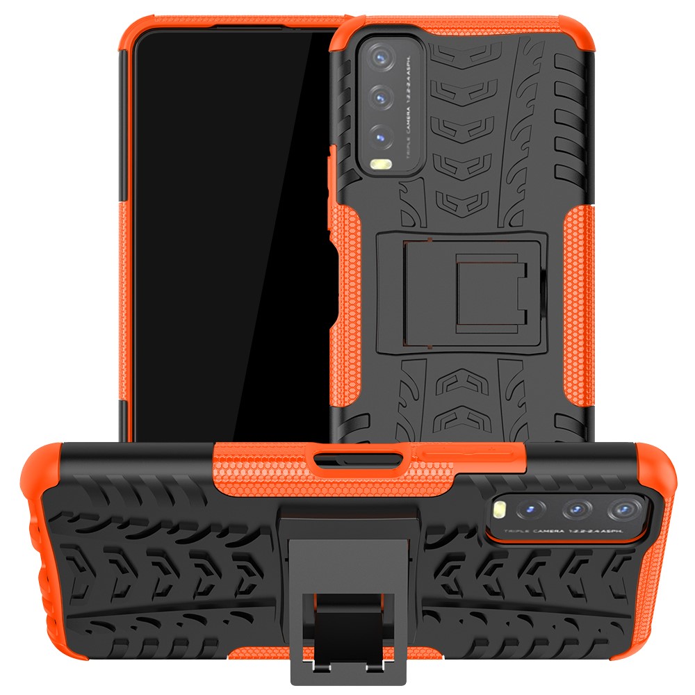 Kickstand Design 2-in-1 Tyre Pattern PC + TPU Combo Back Case for vivo Y20 / vivo Y20s / vivo Y11s / vivo Y12s - Orange-1