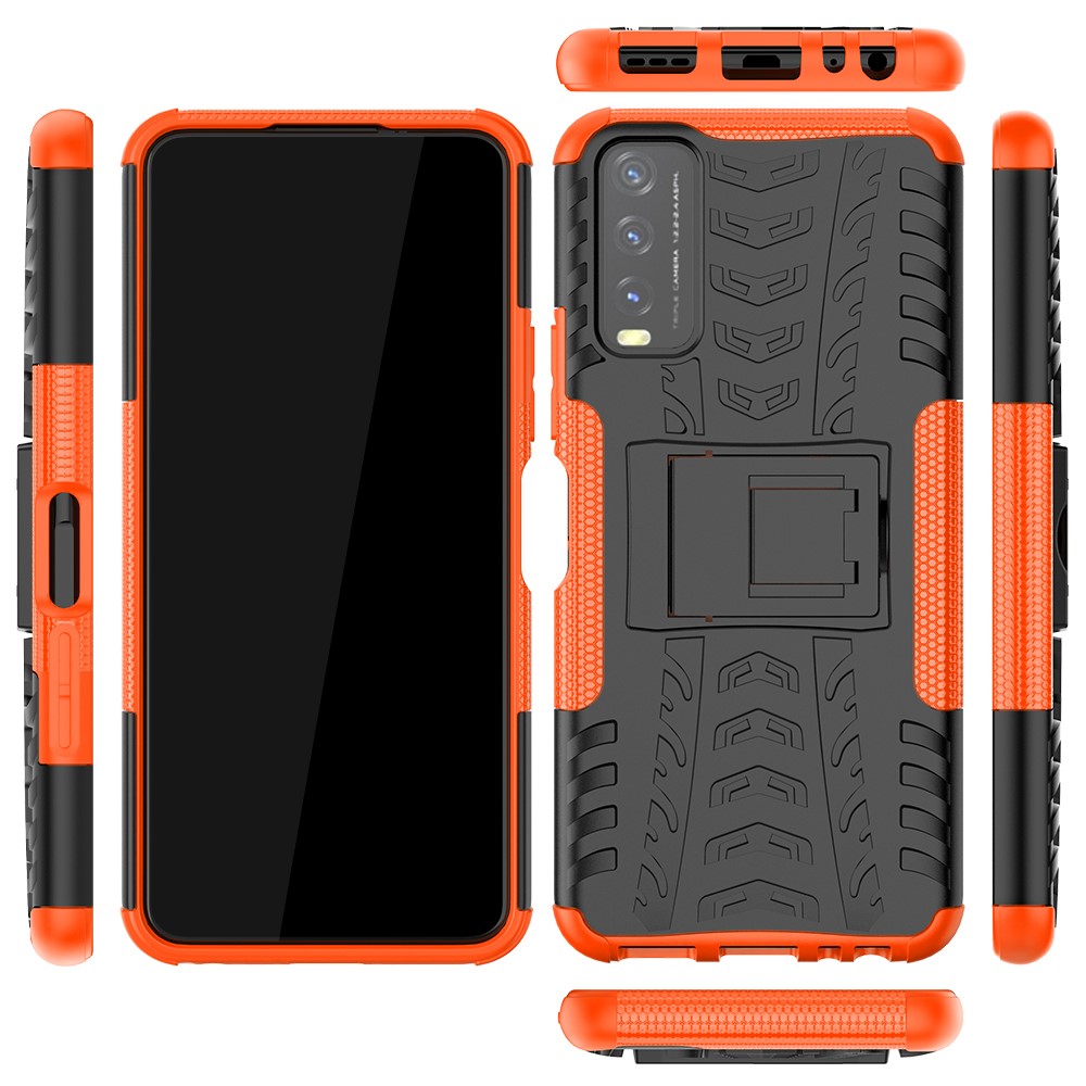 Kickstand Design 2-in-1 Tyre Pattern PC + TPU Combo Back Case for vivo Y20 / vivo Y20s / vivo Y11s / vivo Y12s - Orange-2