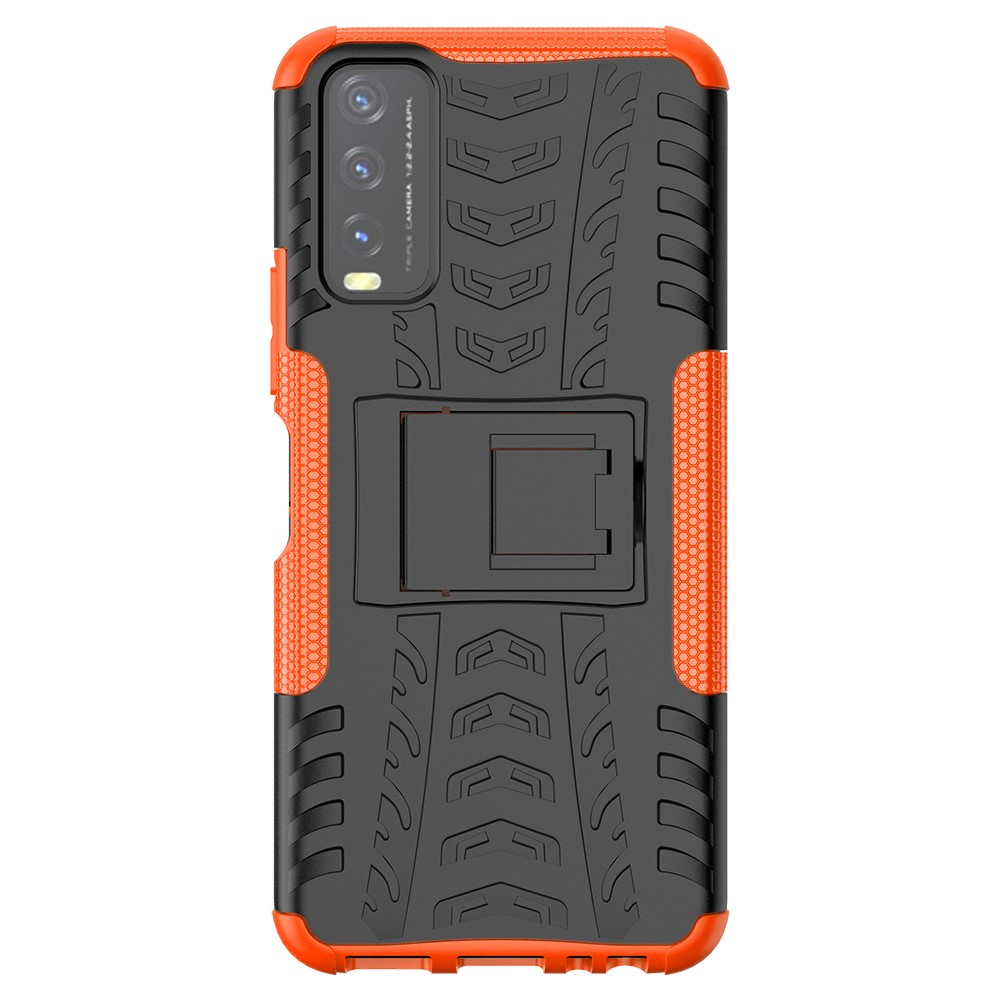 Kickstand Design 2-in-1 Tyre Pattern PC + TPU Combo Back Case for vivo Y20 / vivo Y20s / vivo Y11s / vivo Y12s - Orange-4