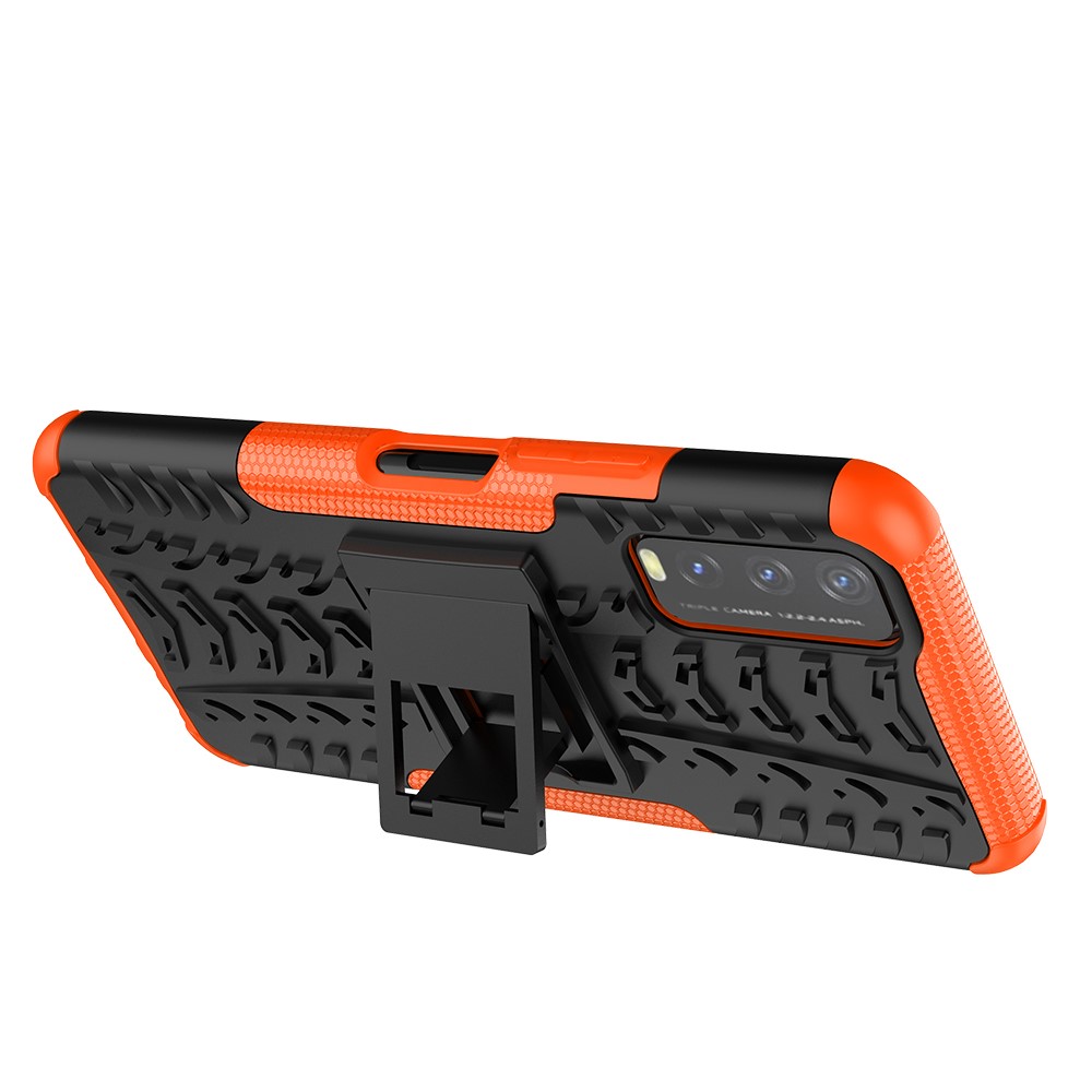 Kickstand Design 2-in-1 Tyre Pattern PC + TPU Combo Back Case for vivo Y20 / vivo Y20s / vivo Y11s / vivo Y12s - Orange-5