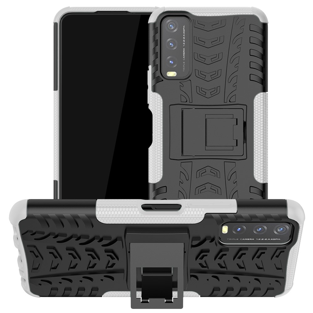 Kickstand Design 2-in-1 Tyre Pattern PC + TPU Combo Back Case for vivo Y20 / vivo Y20s / vivo Y11s / vivo Y12s - White-1