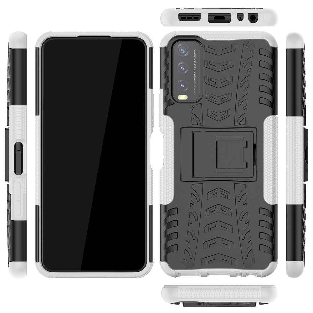 Kickstand Design 2-in-1 Tyre Pattern PC + TPU Combo Back Case for vivo Y20 / vivo Y20s / vivo Y11s / vivo Y12s - White-2