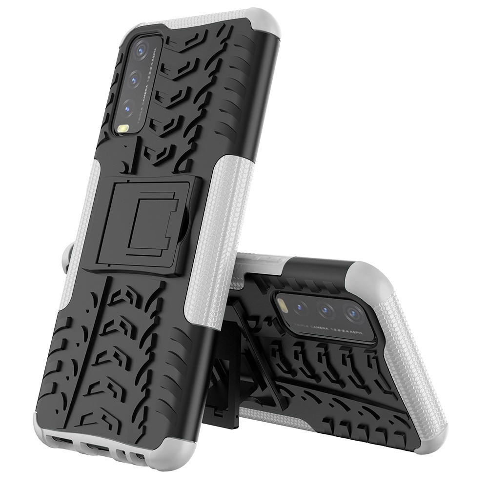 Kickstand Design 2-in-1 Tyre Pattern PC + TPU Combo Back Case for vivo Y20 / vivo Y20s / vivo Y11s / vivo Y12s - White-3