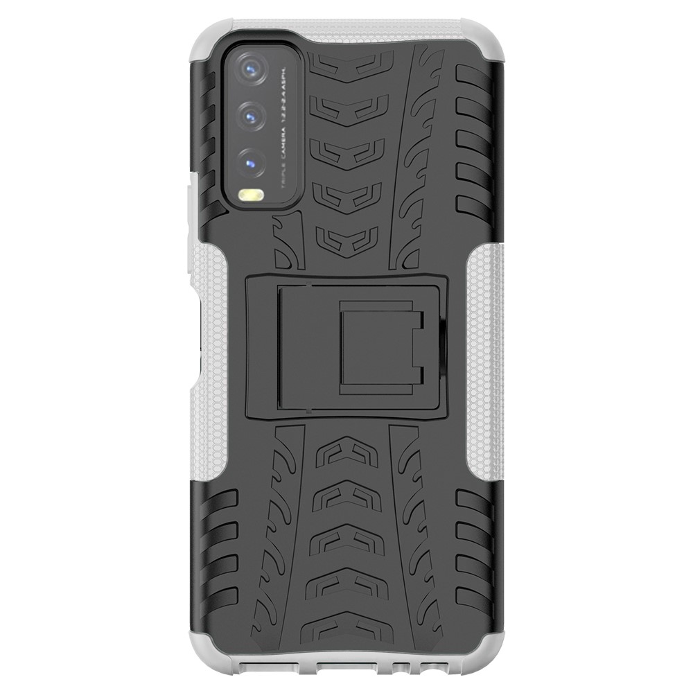 Kickstand Design 2-in-1 Tyre Pattern PC + TPU Combo Back Case for vivo Y20 / vivo Y20s / vivo Y11s / vivo Y12s - White-4