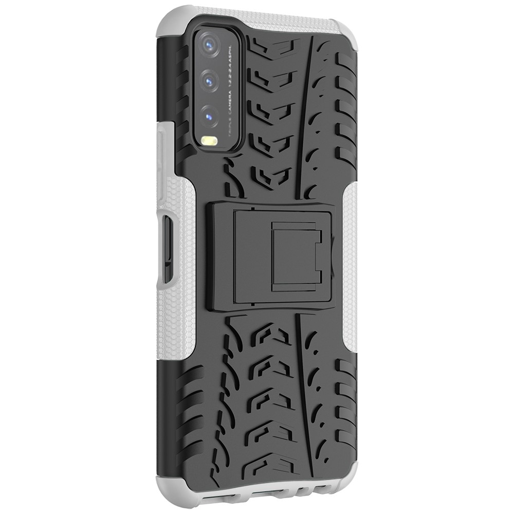 Kickstand Design 2-in-1 Tyre Pattern PC + TPU Combo Back Case for vivo Y20 / vivo Y20s / vivo Y11s / vivo Y12s - White-7