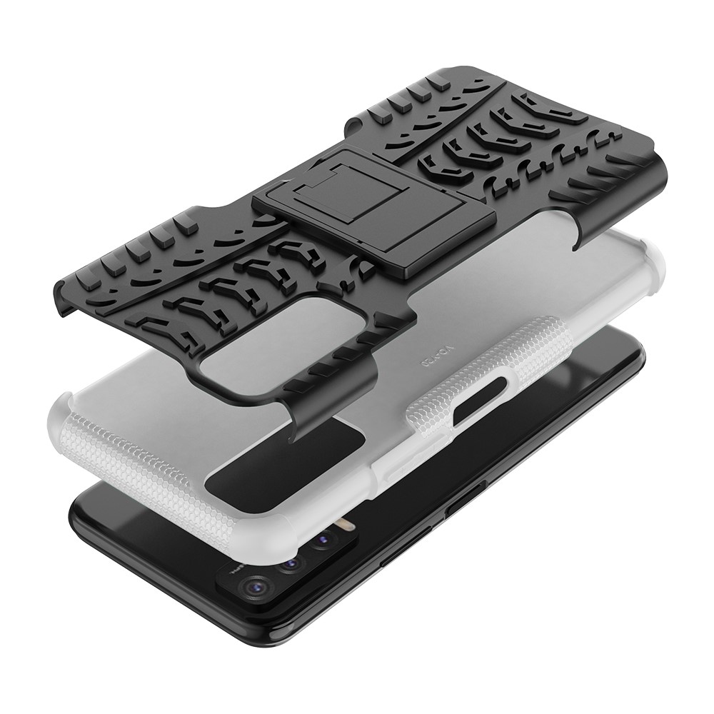 Kickstand Design 2-in-1 Tyre Pattern PC + TPU Combo Back Case for vivo Y20 / vivo Y20s / vivo Y11s / vivo Y12s - White-9