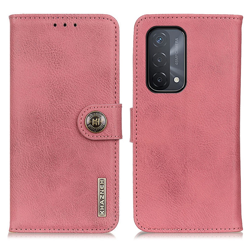 KHAZNEH Magnetic Clasp PU Leather Phone Shell Wallet Case for Oppo A93 5G/A54 5G/A74 5G - Pink-1