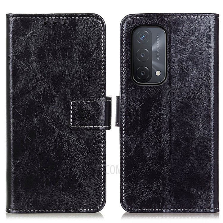 Retro Style Wallet Design Crazy Horse Texture Leather Phone Stand Cover with for Oppo A93 5G / Oppo A54 5G / Oppo A74 5G - Black-1