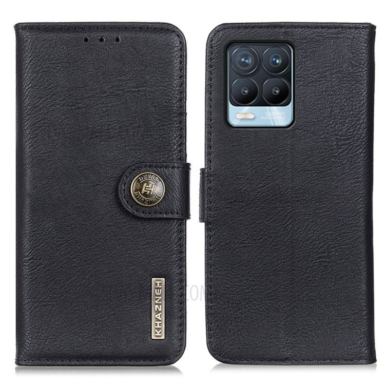 KHAZNEH Wallet Stand Design Magnetic Clasp PU Leather Phone Shell Case for Realme 8/8 Pro - Black-1