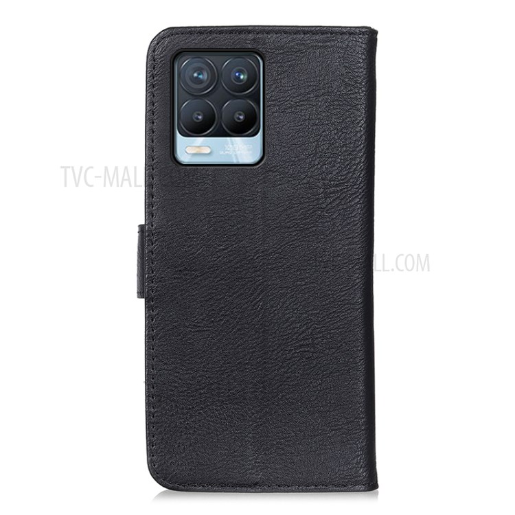KHAZNEH Wallet Stand Design Magnetic Clasp PU Leather Phone Shell Case for Realme 8/8 Pro - Black-3