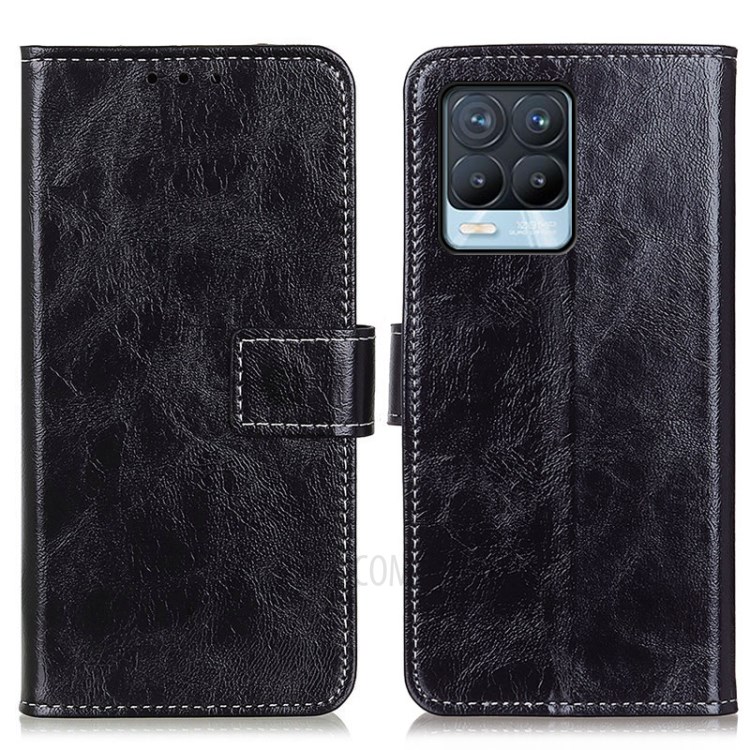 Vintage Style Crazy Horse Wallet Stand Leather Phone Casing for Realme 8/8 Pro - Black-1