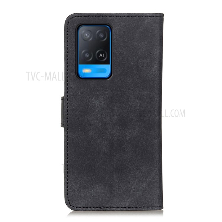 KHAZNEH Folio Flip Leather Wallet Retro Style Mobile Phone Cover Case for Oppo A54 5G - Black-3