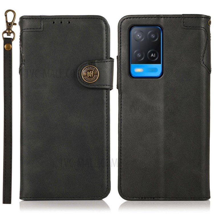KHAZNEH Shockproof PU Leather Stand Wallet Mobile Phone Cover for Oppo A54 4G - Black-1