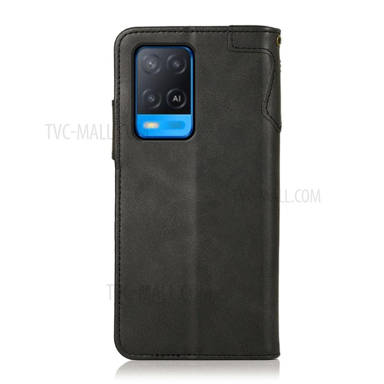 KHAZNEH Shockproof PU Leather Stand Wallet Mobile Phone Cover for Oppo A54 4G - Black-3