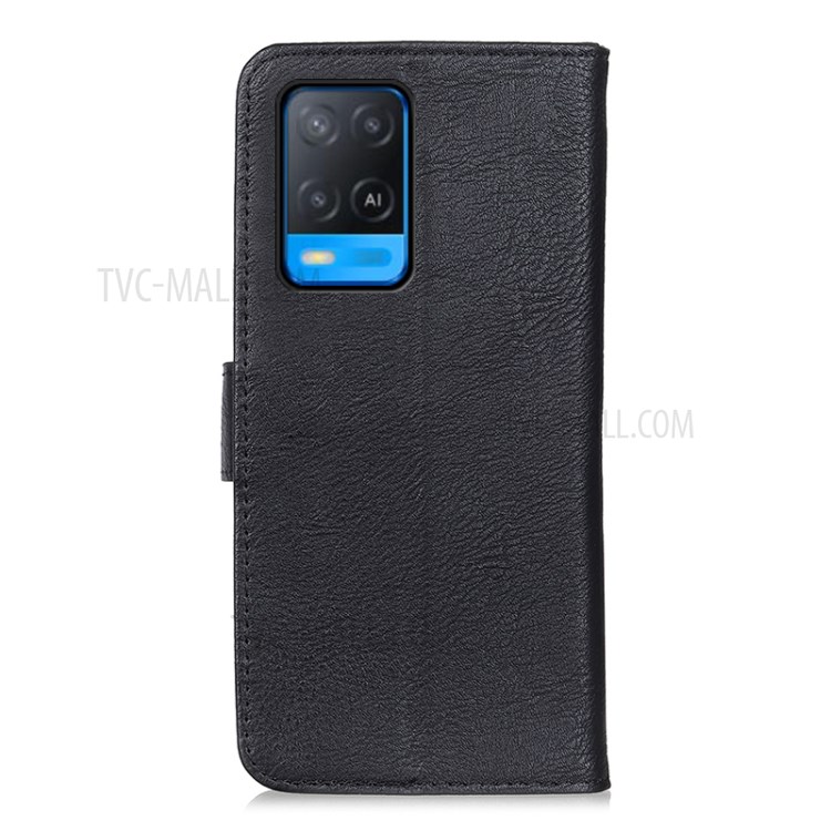 KHAZNEH Retro Leather Protector Case Wallet Stand Cover for Oppo A54 4G - Black-3