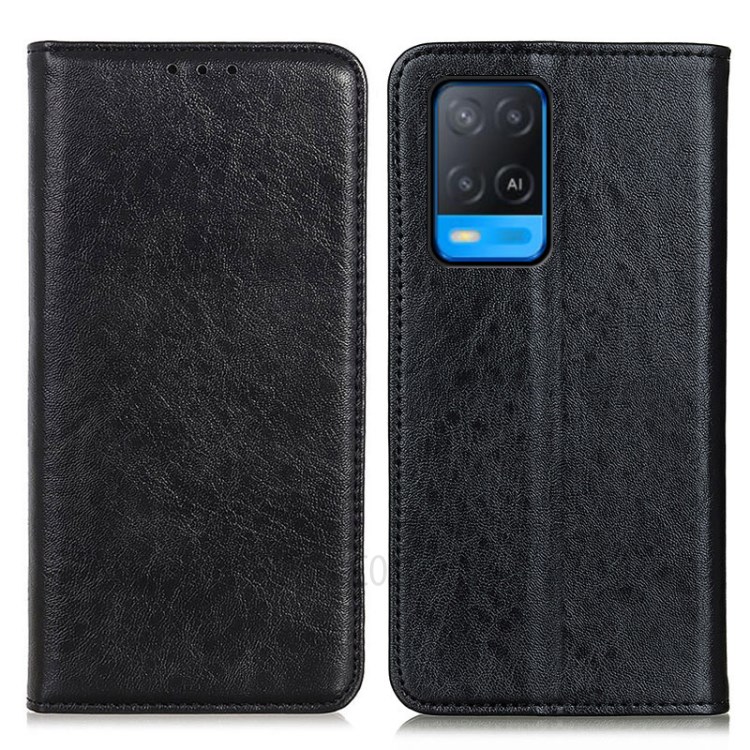 Crazy Horse Texture Auto-absorbed Wallet Stand PU Leather Phone Shell Case for Oppo A54 4G - Black-1