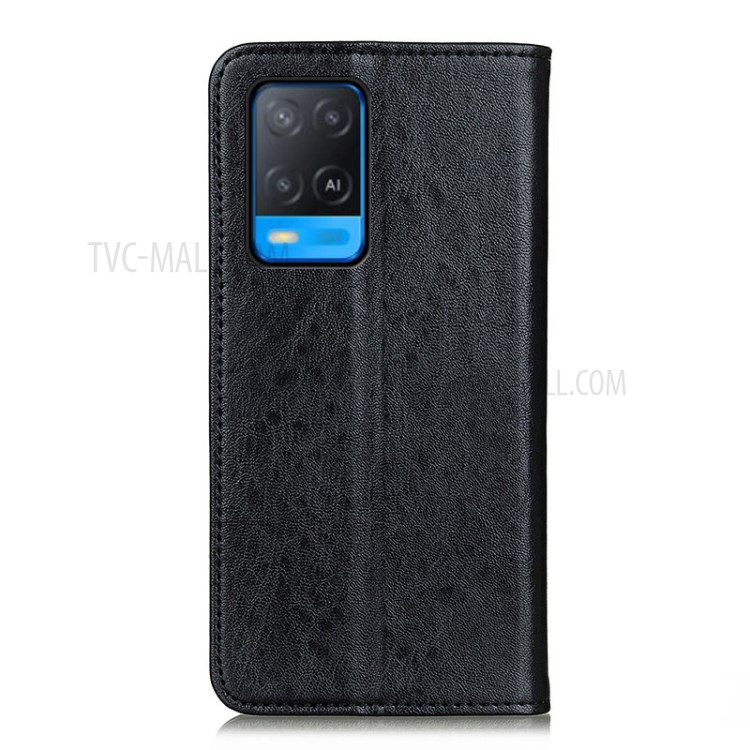 Crazy Horse Texture Auto-absorbed Wallet Stand PU Leather Phone Shell Case for Oppo A54 4G - Black-3