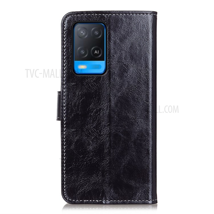Retro Style Crazy Horse Texture Leather Wallet Stand Phone Case for Oppo A54 4G - Black-3