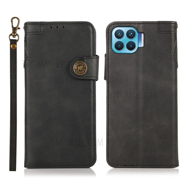 KHAZNEH PU Leather Stand Wallet Phone Cover Protective Skin for Oppo F17 Pro/A93 (2020) - Black-1