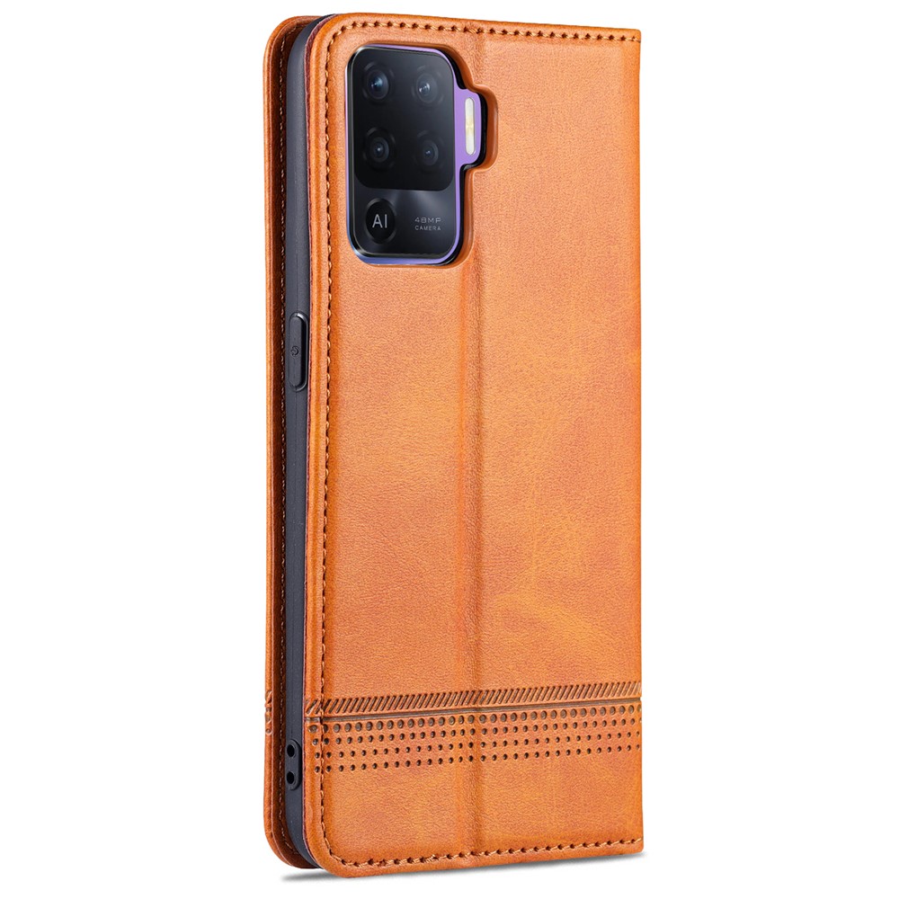 AZNS Auto-absorbed Magnetic Stand Wallet Design Leather Phone Cover Case for Oppo A94/F19 Pro/Reno5 Lite - Brown-3