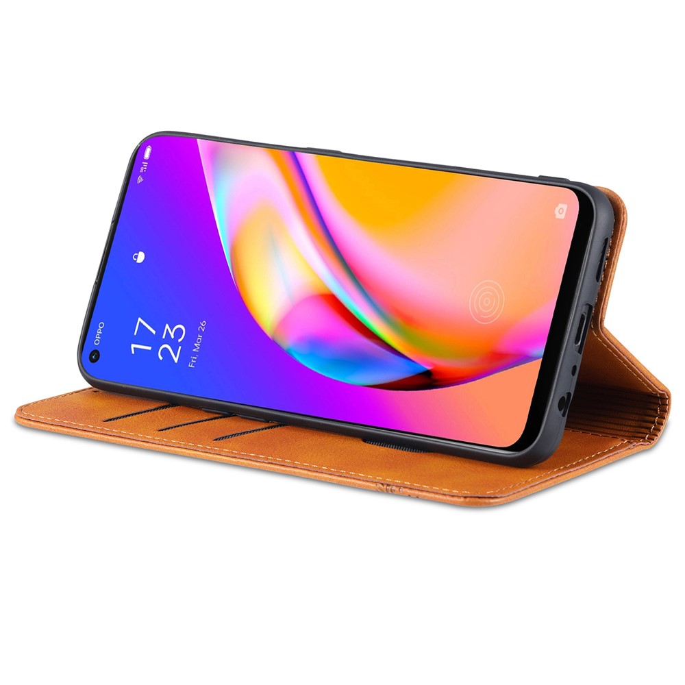 AZNS Auto-absorbed Magnetic Stand Wallet Design Leather Phone Cover Case for Oppo A94/F19 Pro/Reno5 Lite - Brown-4