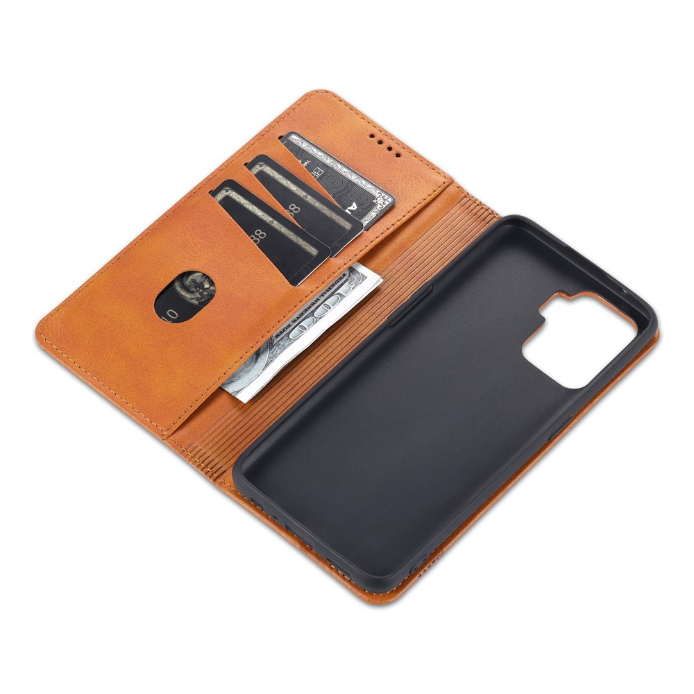 AZNS Auto-absorbed Magnetic Stand Wallet Design Leather Phone Cover Case for Oppo A94/F19 Pro/Reno5 Lite - Brown-8