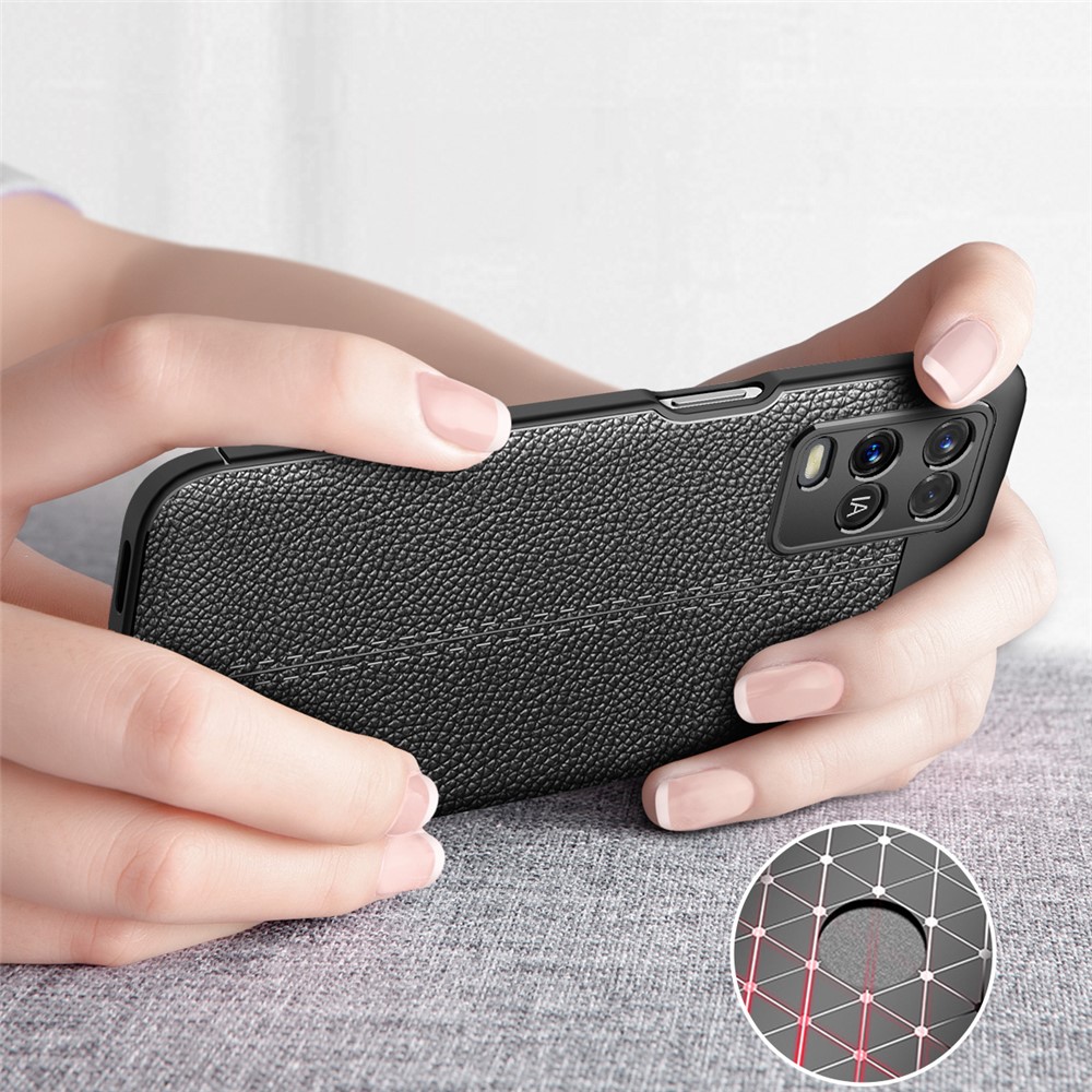 Litchi Texture TPU Phone Back Case Soft Protection Cover for Oppo A54 4G - Black-8