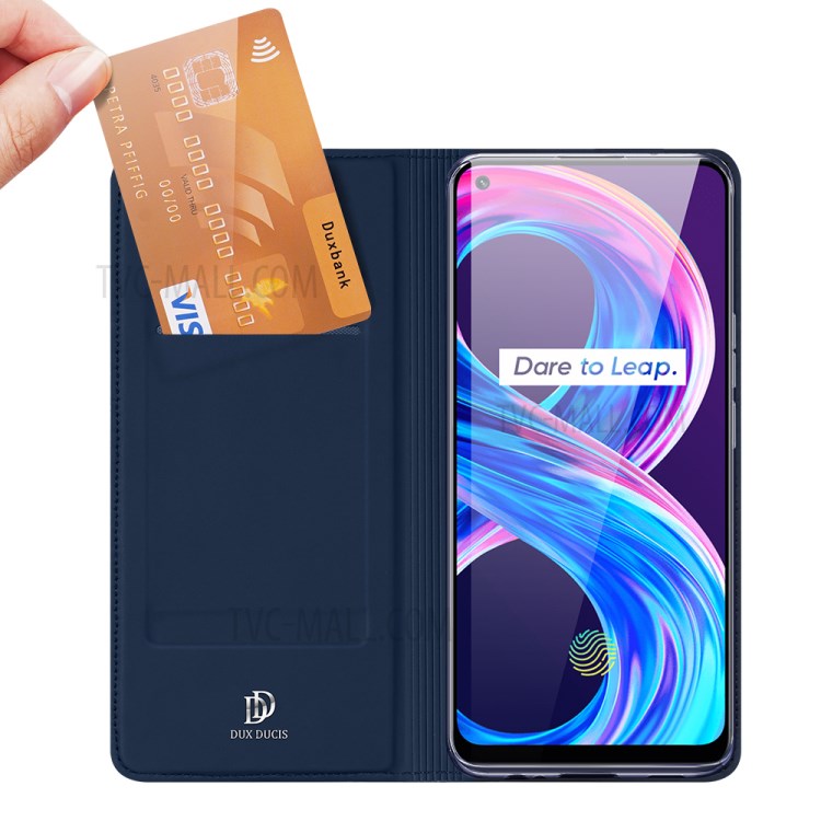 Skin-touch Feeling Leather Wallet Case Phone Cover with Supporting Stand for Realme 8/8 Pro - Blue-2