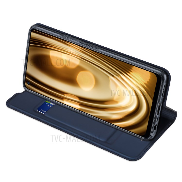 Skin-touch Feeling Leather Wallet Case Phone Cover with Supporting Stand for Realme 8/8 Pro - Blue-5