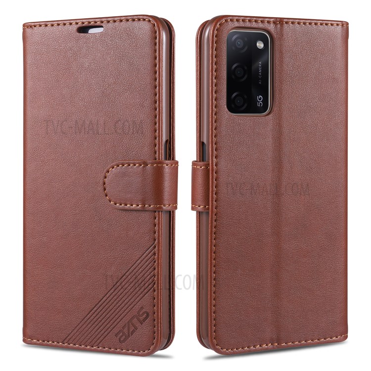 AZNS TPU + PU Leather Phone Protective Case for Oppo A55 5G - Brown-1