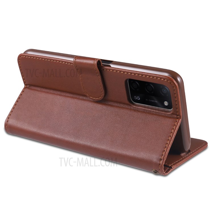AZNS TPU + PU Leather Phone Protective Case for Oppo A55 5G - Brown-6