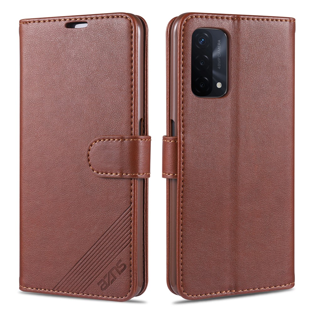 AZNS PU Leather Wallet Stand Mobile Phone Cover for Oppo A93 5G/A74 5G - Brown-1