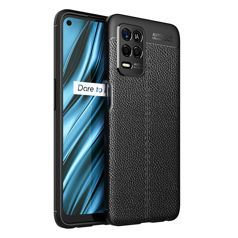 Litchi Texture Flexible TPU Cell Phone Back Case Cover for Realme V13 5G - Black-1