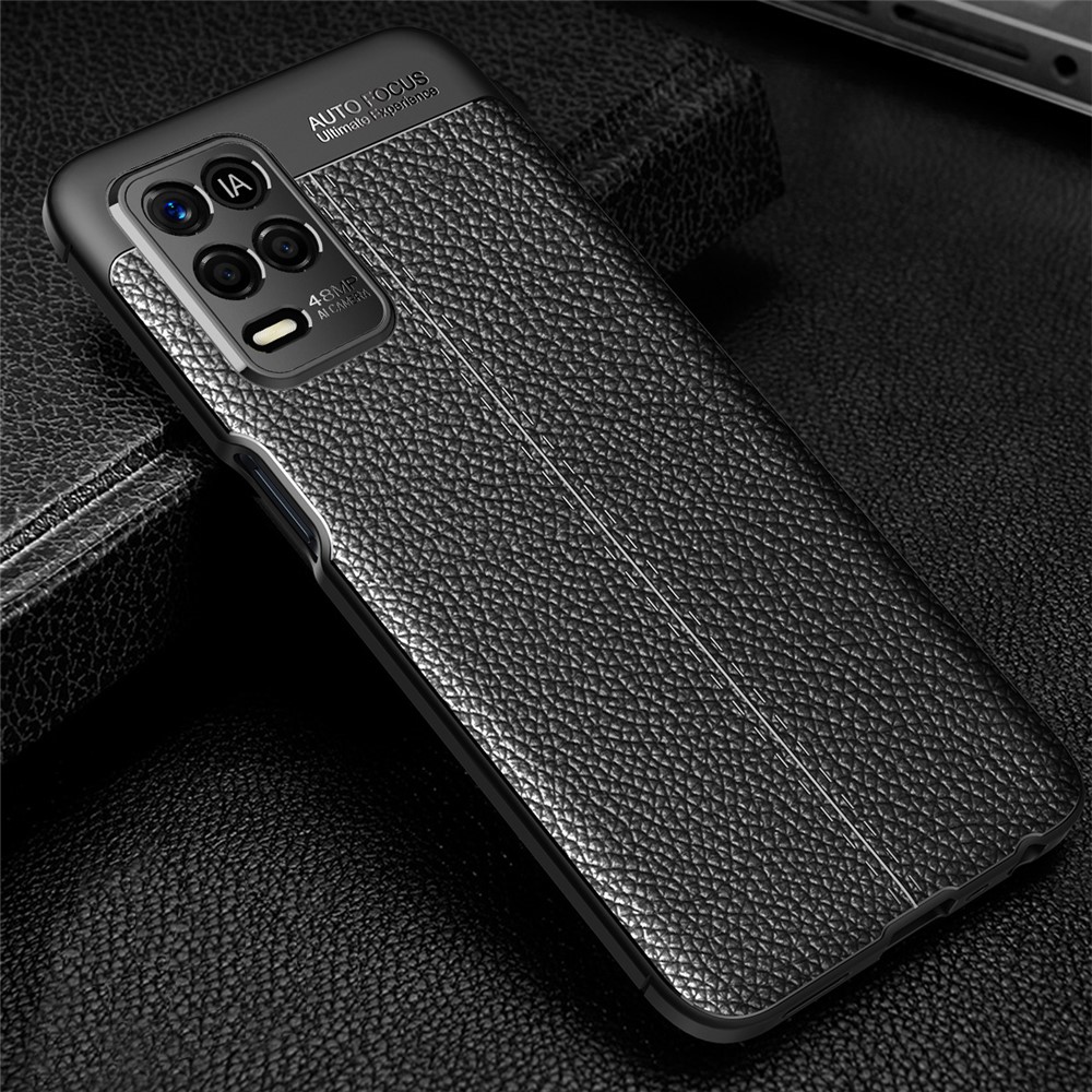 Litchi Texture Flexible TPU Cell Phone Back Case Cover for Realme V13 5G - Black-7