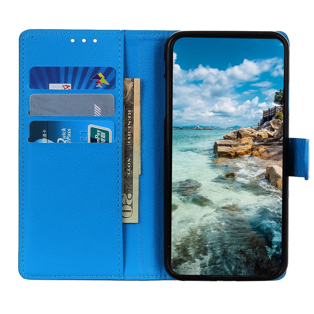 Litchi Texture Leather Wallet Stand Flip Case for Realme V13 5G - Blue-3