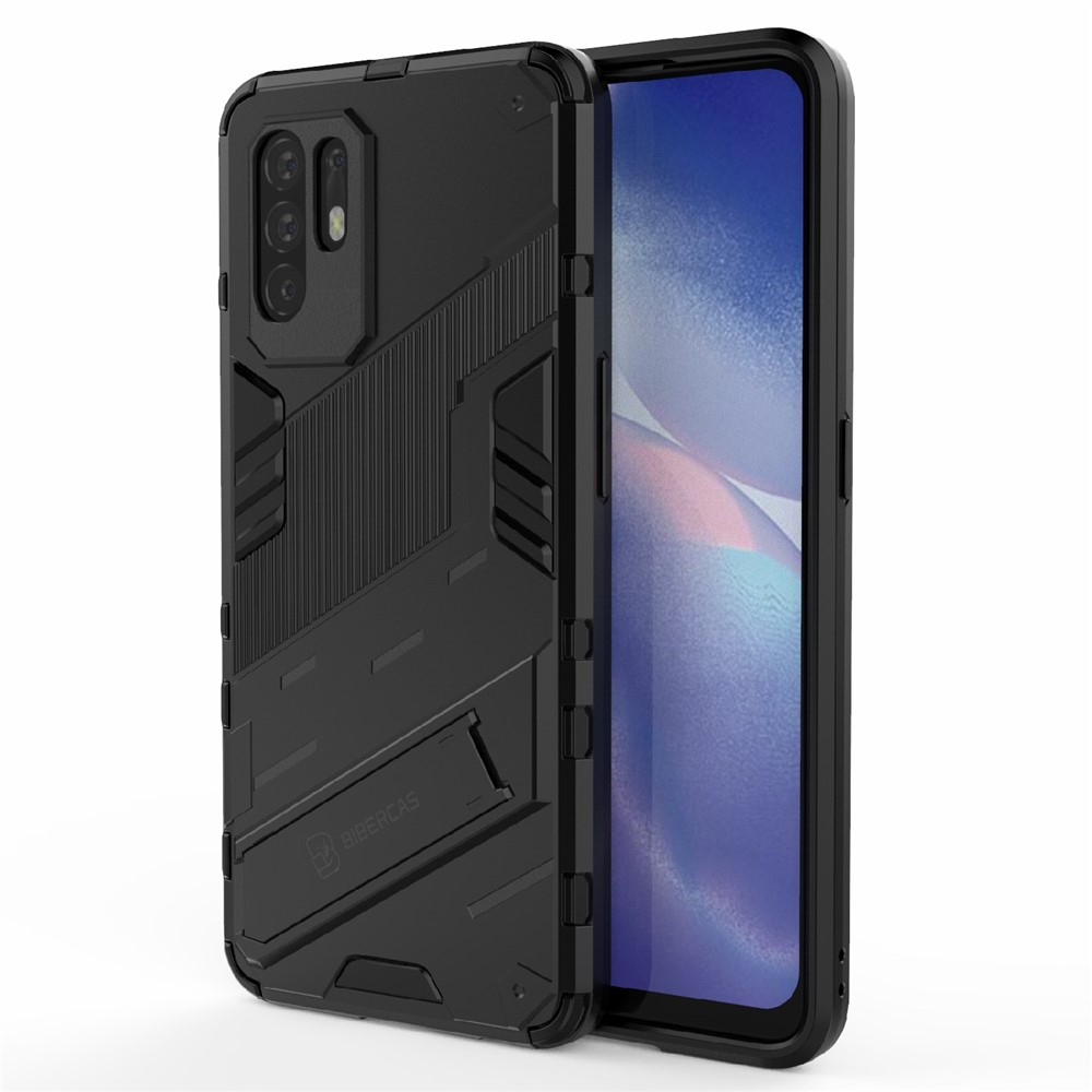 Foldable Kickstand Design PC + TPU Hybrid Phone Protection Case Cover for Oppo Reno5 Z 5G - Black-1
