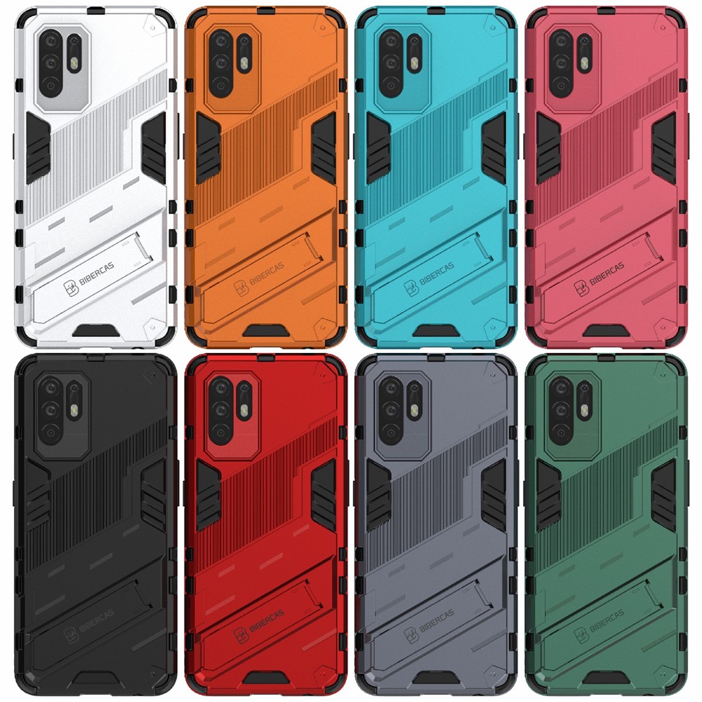 Foldable Kickstand Design PC + TPU Hybrid Phone Protection Case Cover for Oppo Reno5 Z 5G - Black-10