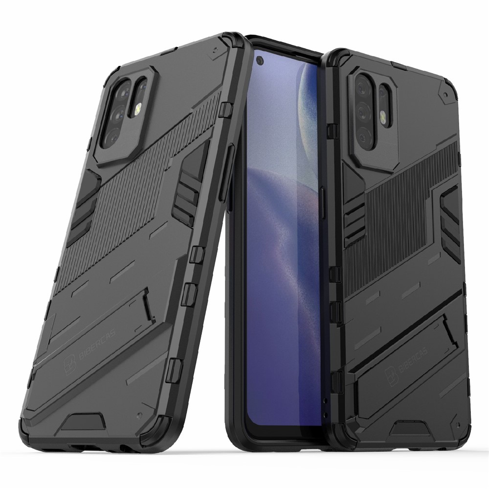 Foldable Kickstand Design PC + TPU Hybrid Phone Protection Case Cover for Oppo Reno5 Z 5G - Black-2