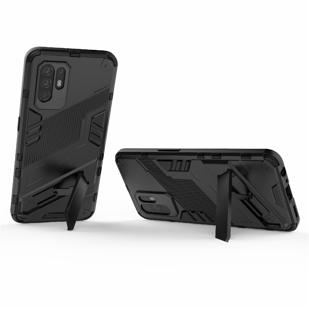 Foldable Kickstand Design PC + TPU Hybrid Phone Protection Case Cover for Oppo Reno5 Z 5G - Black-3