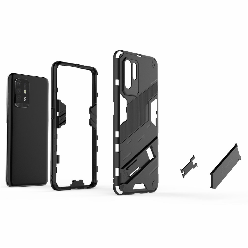 Foldable Kickstand Design PC + TPU Hybrid Phone Protection Case Cover for Oppo Reno5 Z 5G - Black-4