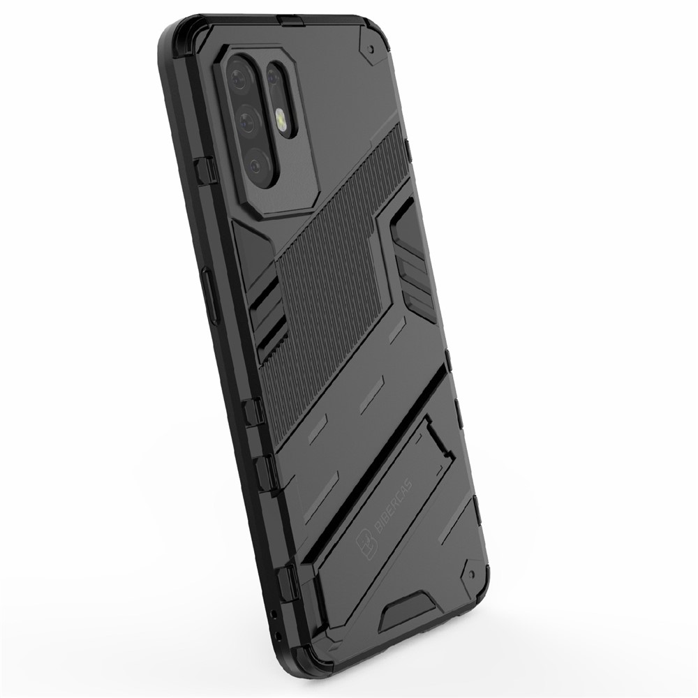 Foldable Kickstand Design PC + TPU Hybrid Phone Protection Case Cover for Oppo Reno5 Z 5G - Black-6