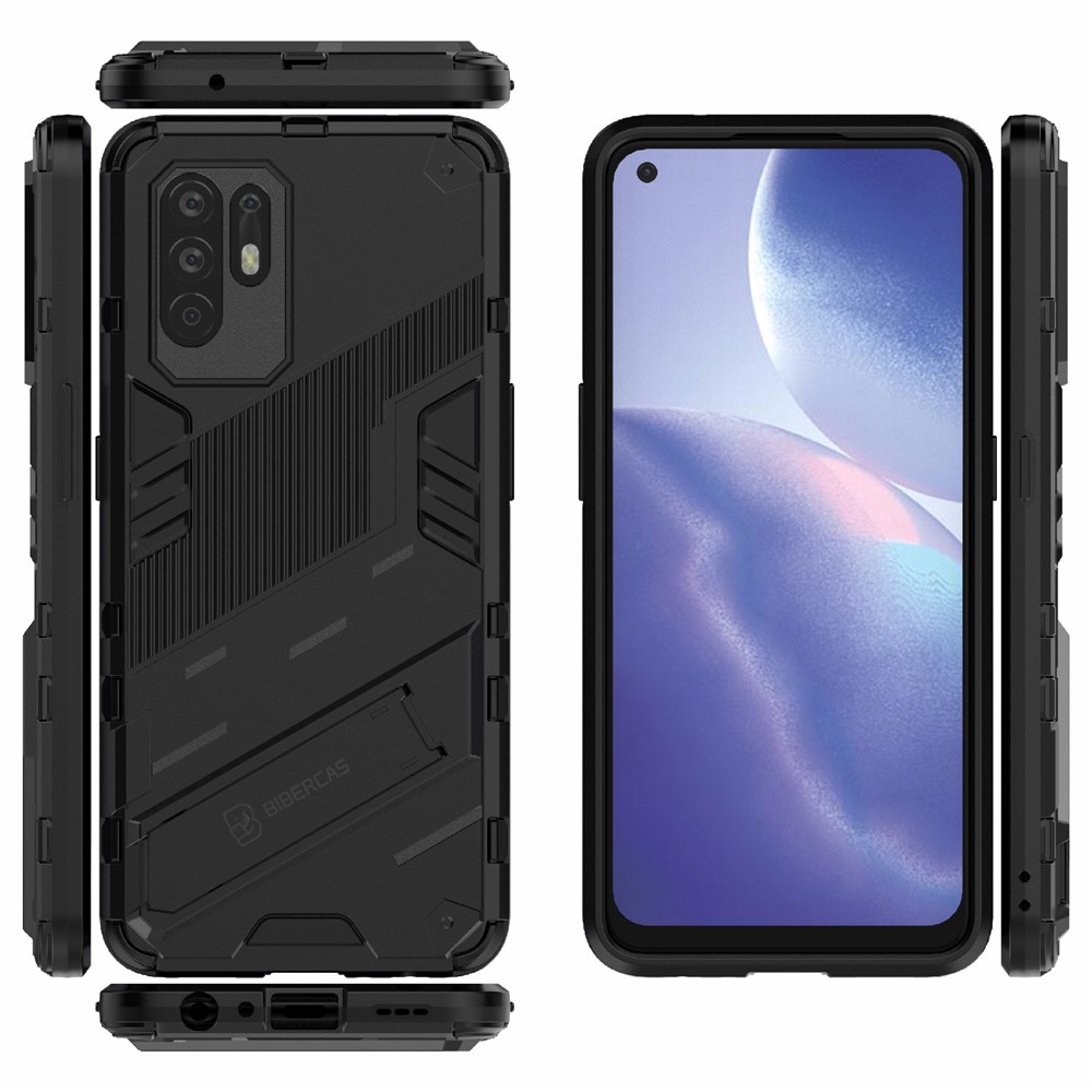 Foldable Kickstand Design PC + TPU Hybrid Phone Protection Case Cover for Oppo Reno5 Z 5G - Black-7