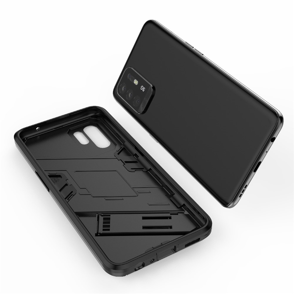 Foldable Kickstand Design PC + TPU Hybrid Phone Protection Case Cover for Oppo Reno5 Z 5G - Black-8